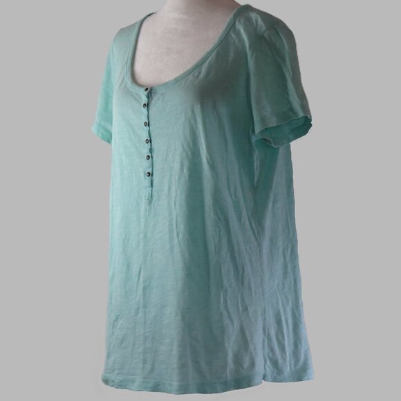 Eddie Baurer Mint Green Short Sleeve Pullover Partial Snap Blouse Size XL (C929) - Picture 4 of 7